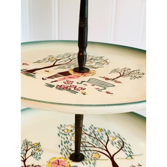 VTG Brock Of California Forever Spring-Couple In The Park 3-Tier Platter - Picture 5 of 6